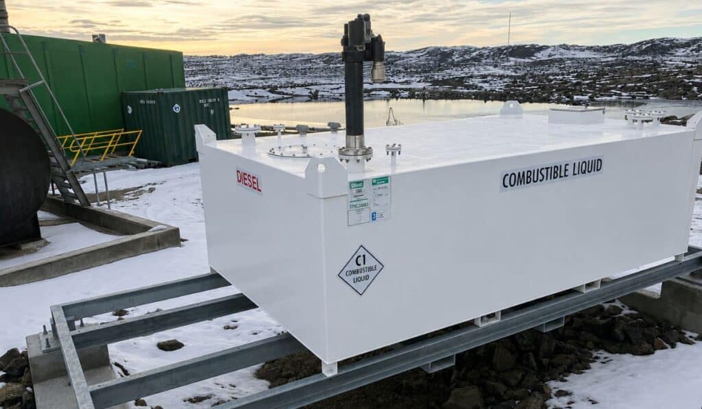 Durotank self-bunded diesel storage tank installed at an Antarctic research facility, engineered to provide safe and reliable bulk fuel storage in extreme environmental conditions.